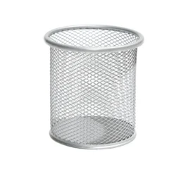 Pot à crayon métal mesh gris Ø9,5xH9cm