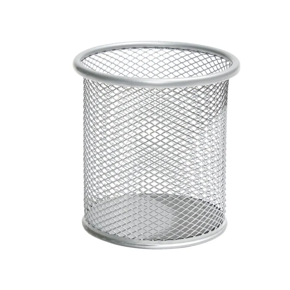 Pot à crayon métal mesh gris Ø9,5xH9cm
