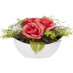 Pot design bateau rose artificielle rose