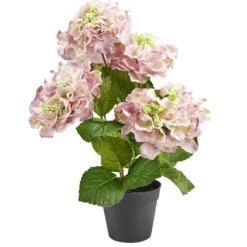 Pot fleur artificielle hortensia rose 5 tiges Ø34xH48cm