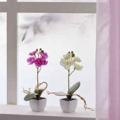Pot orchidée artificielle blanche H16cm