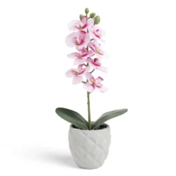 Pot orchidée artificielle blanche et rose H31cm