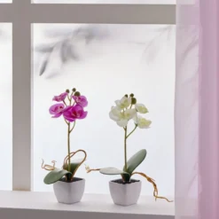 Pot orchidée artificielle rose H16cm