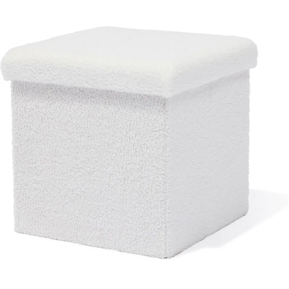Pouf coffre Clara décor laine bouclée Blanc - L38xP38xH38 cm