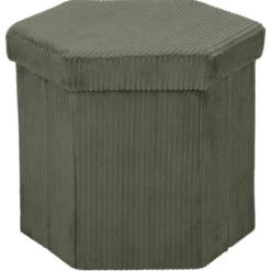 Pouf coffre Clara hexagonal velours côtelé vert kaki 44x39xH39cm