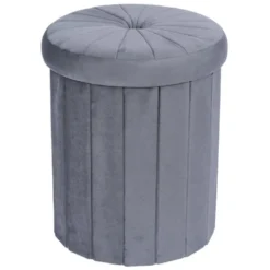 Pouf coffre rond Clara gris Ø31xH37,5cm