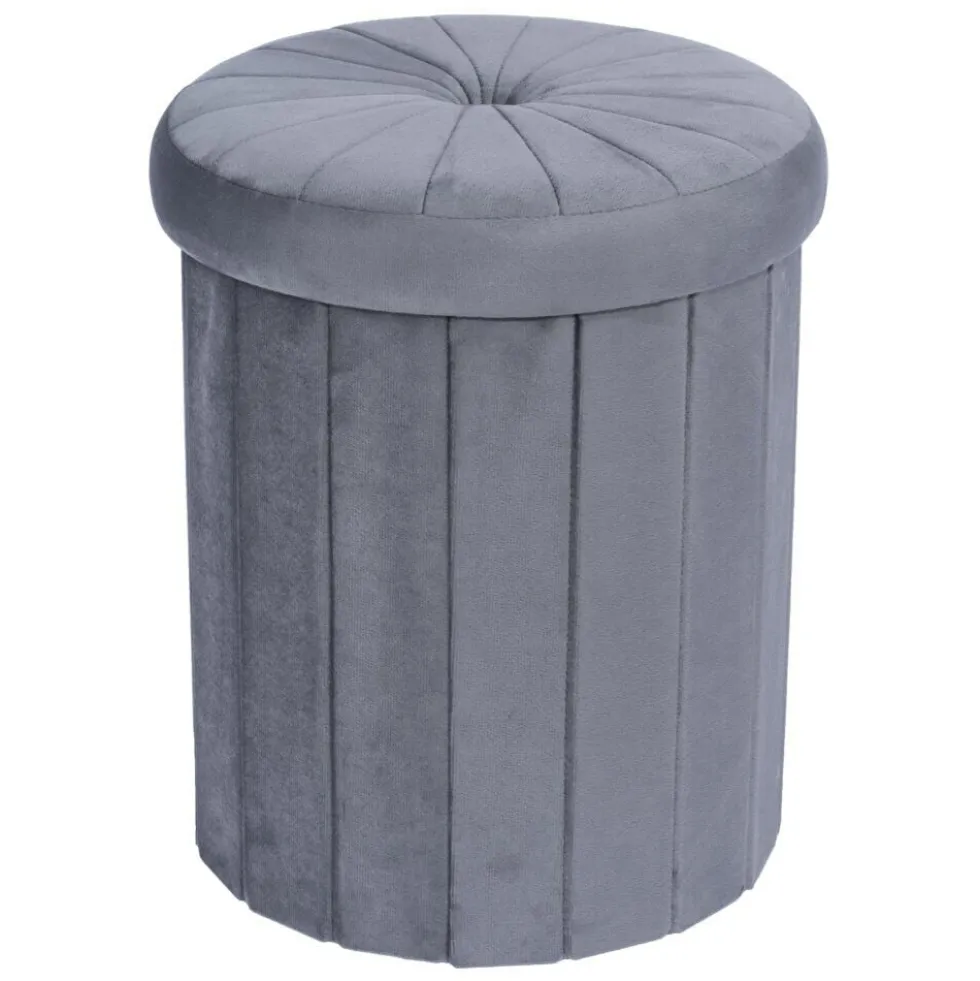 Pouf coffre rond Clara gris Ø31xH37,5cm