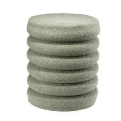 Pouf curly Clara rond effet laine bouclée vert kaki Ø38xH42cm