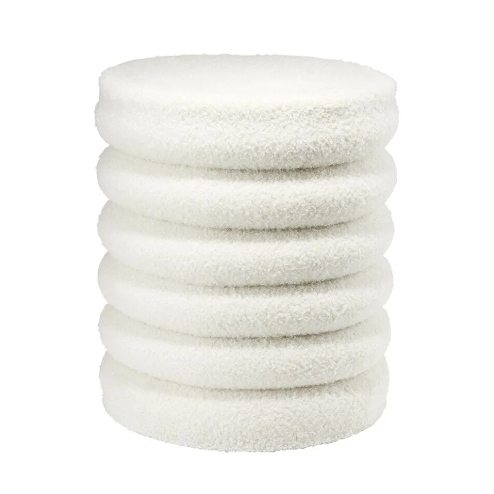 Pouf curly Clara rond effet laine bouclée beige Ø38xH42cm