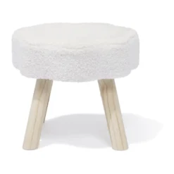 Pouf décor nuage laine bouclée Blanc - 36x30xH33cm