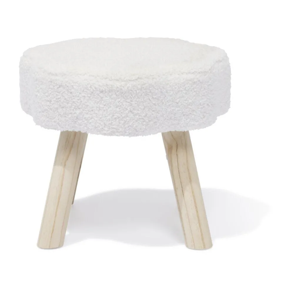Pouf décor nuage laine bouclée Blanc - 36x30xH33cm