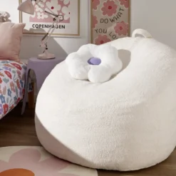 Pouf poire Clara effet laine bouclée blanc Ø92xH61cm