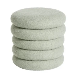 Pouf rond tissu bouclette blanche Ø40xH40cm