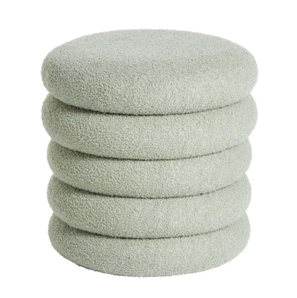 Pouf rond tissu bouclette blanche Ø40xH40cm