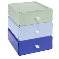 Rangement bureau 3 tiroirs verticaux plastique bleu et vert L19xP20xH22cm