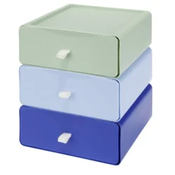 Rangement bureau 3 tiroirs verticaux plastique bleu et vert L19xP20xH22cm