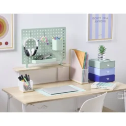 Rangement bureau 3 tiroirs verticaux plastique bleu et vert L19xP20xH22cm