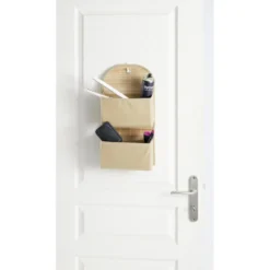 Rangement de porte à suspendre bambou et tissu 2 compartiments 25x9xH49cm
