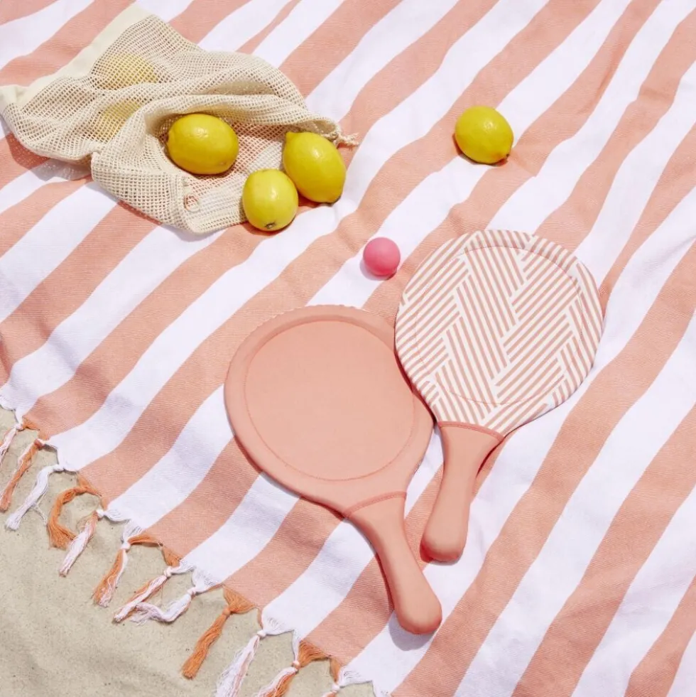 Raquette de plage x2 + 1 balle adulte plastique orange