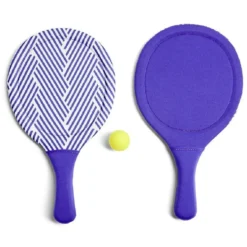 Raquette de plage x2 + 1 balle adulte plastique bleu