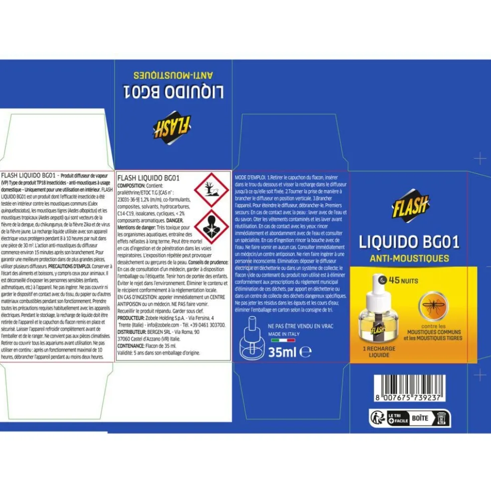 Recharge liquide pour diffuseur anti moustiques Flash 45 nuits