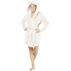 Robe de chambre femme avec capuche oreille blanc à pois multicolore