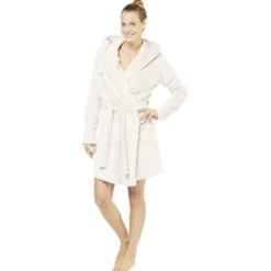 Robe de chambre femme avec capuche oreille blanc à pois multicolore
