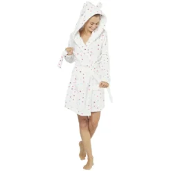 Robe de chambre pour femme avec capuche oreille rose