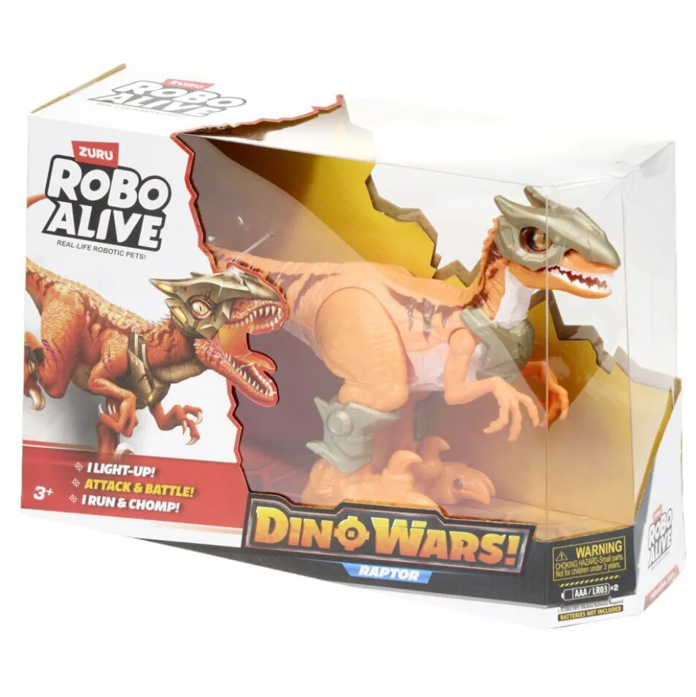 Robot dinosaure Wars son et lumière animé plastique marron 27xH15cm