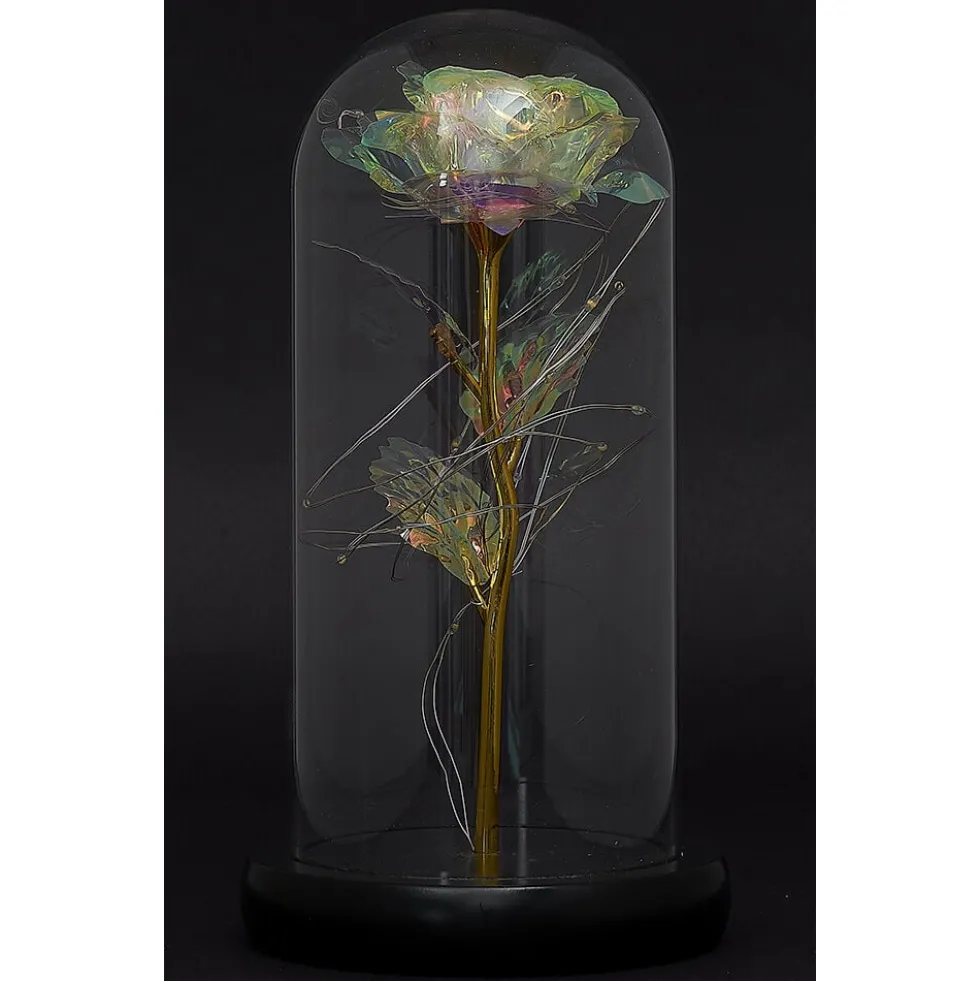 Rose iridescente à led sous cloche