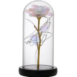 Rose iridescente à led sous cloche