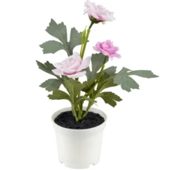 Rosier artificiel rose 3 têtes pot plastique noir Ø9,5xH27cm