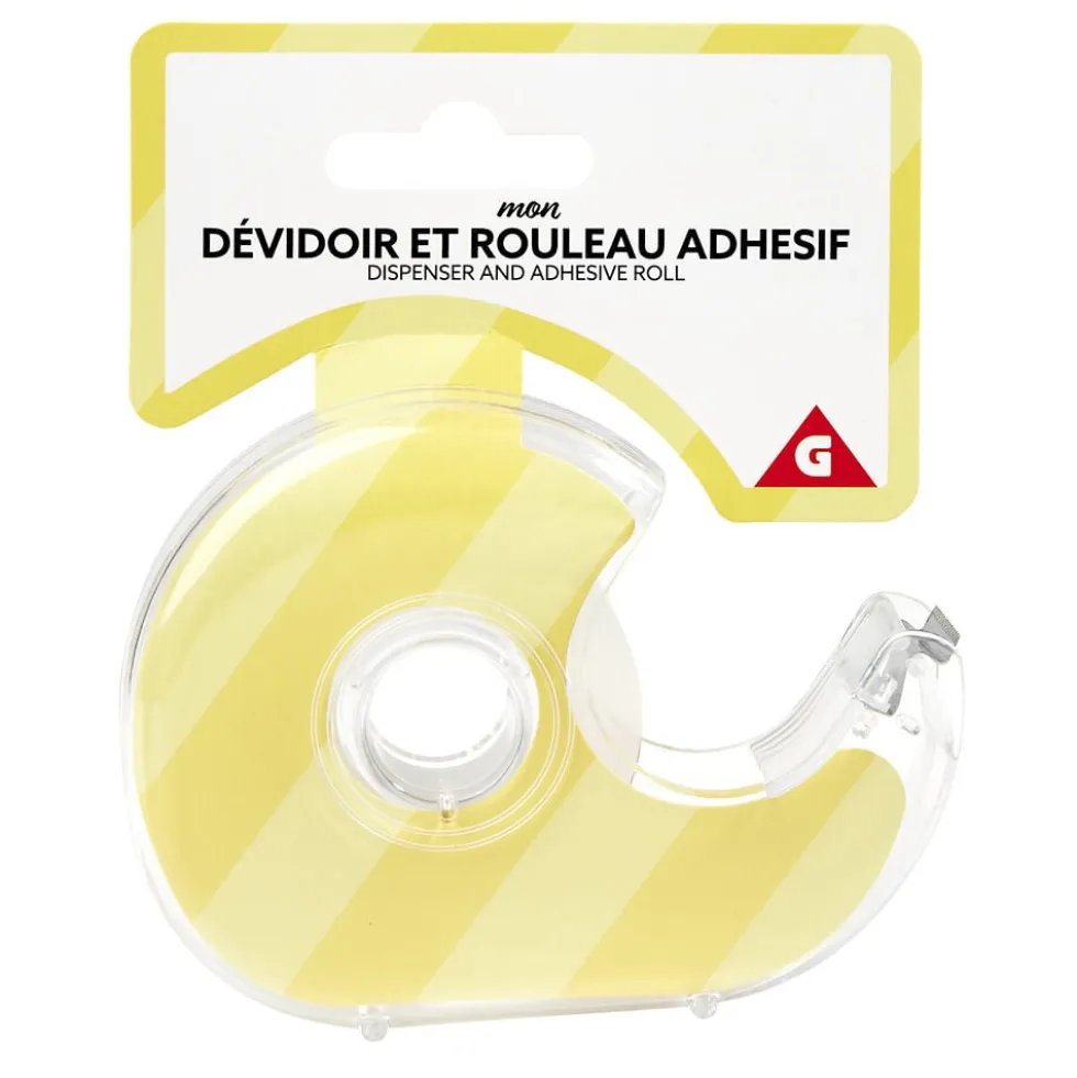 Rouleau adhésif avec dévidoir plastique transparent