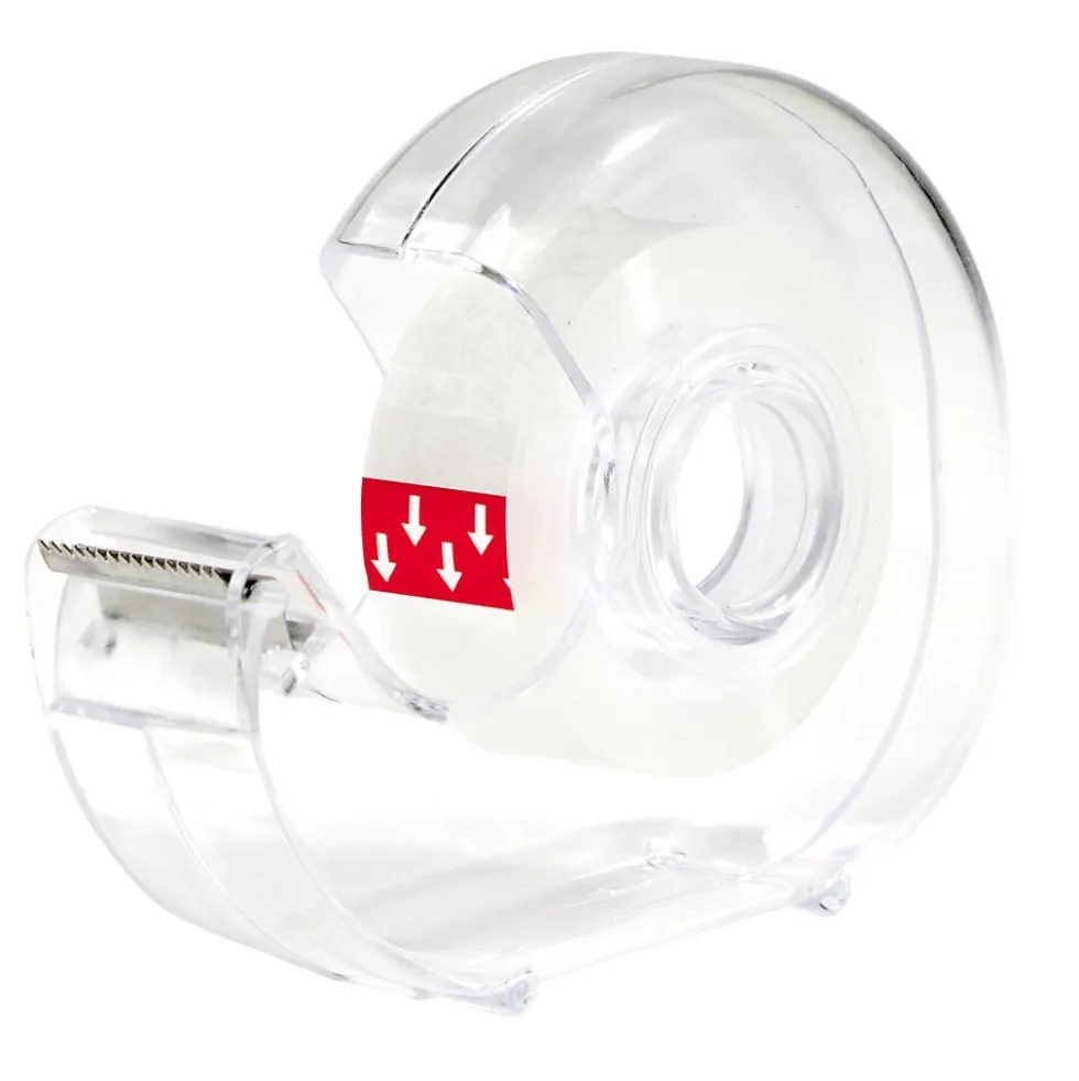 Rouleau adhésif avec dévidoir plastique transparent