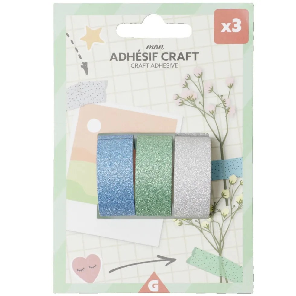 Rouleau adhésif kraft créatif 9x12xH3cm x3 (2 modèles)
