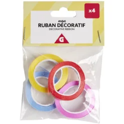 Ruban décoratif coloré x4 - 0,5x500cm