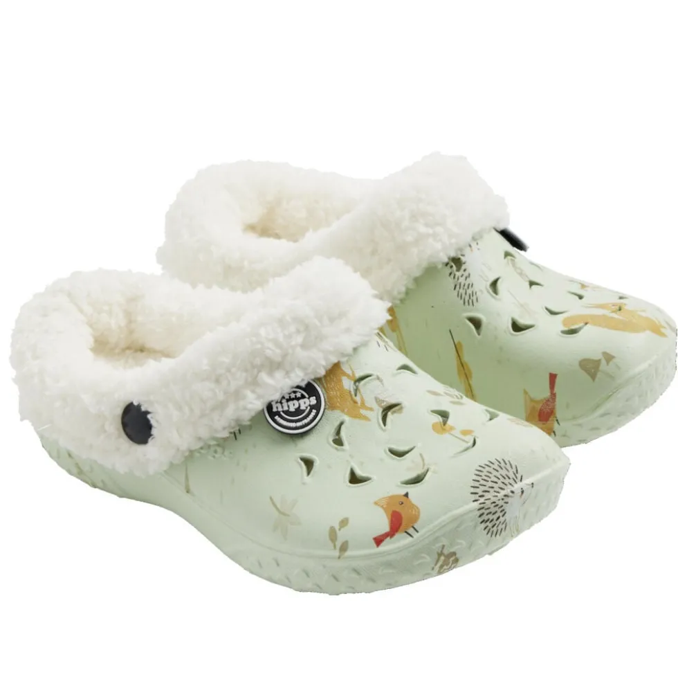 Sabots Hipps enfant fourrés vert pâle motifs animaux 28/29