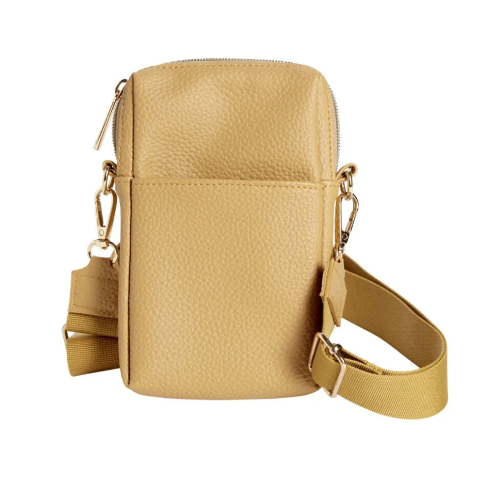 Sac bandoulière à téléphone simili uni 10xH16,5cm (6 modèles)