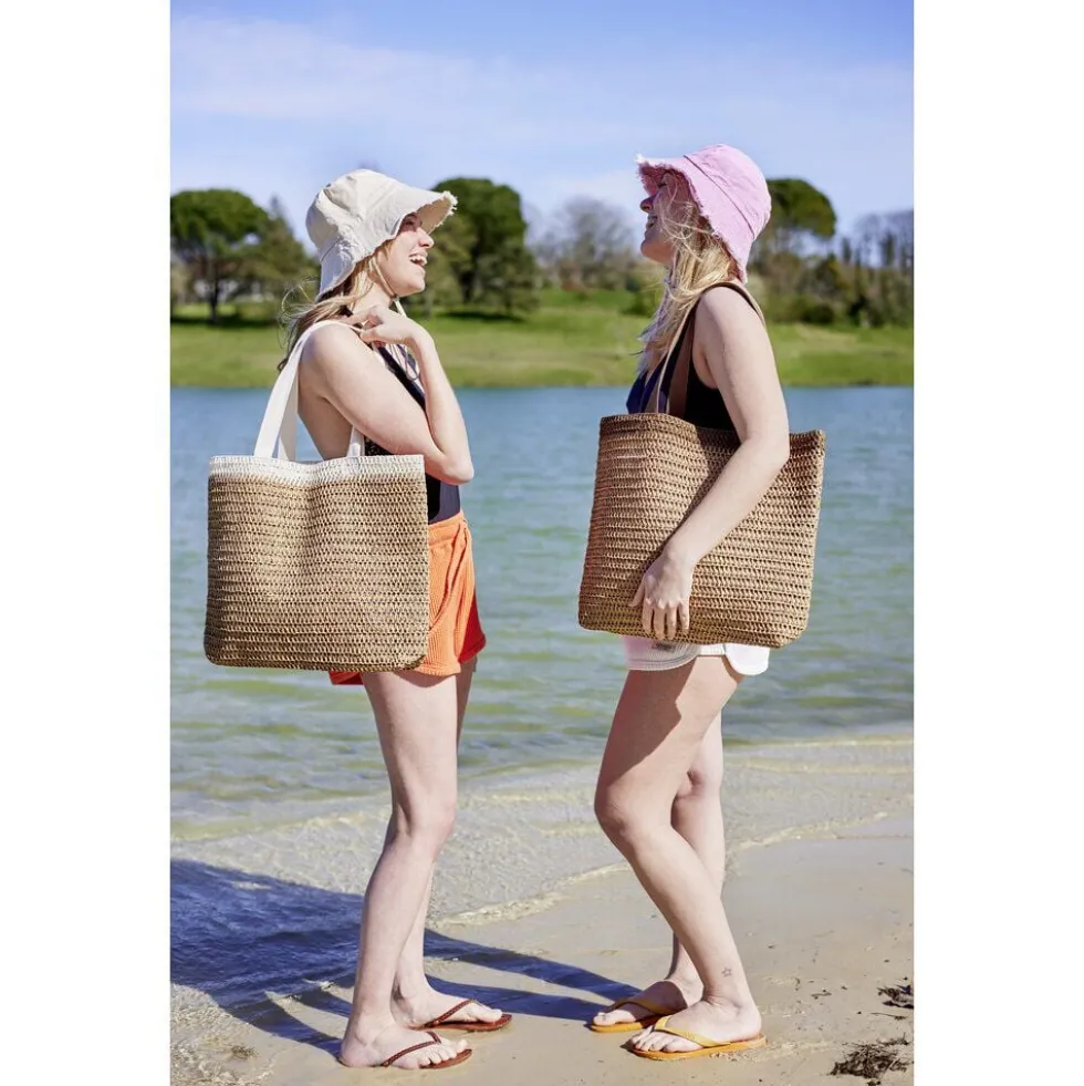 Sac de plage effet paille fermeture zippée 47x10xH36cm (2 modèles)