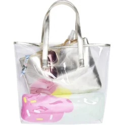 Sac de plage transparent avec pochette doré