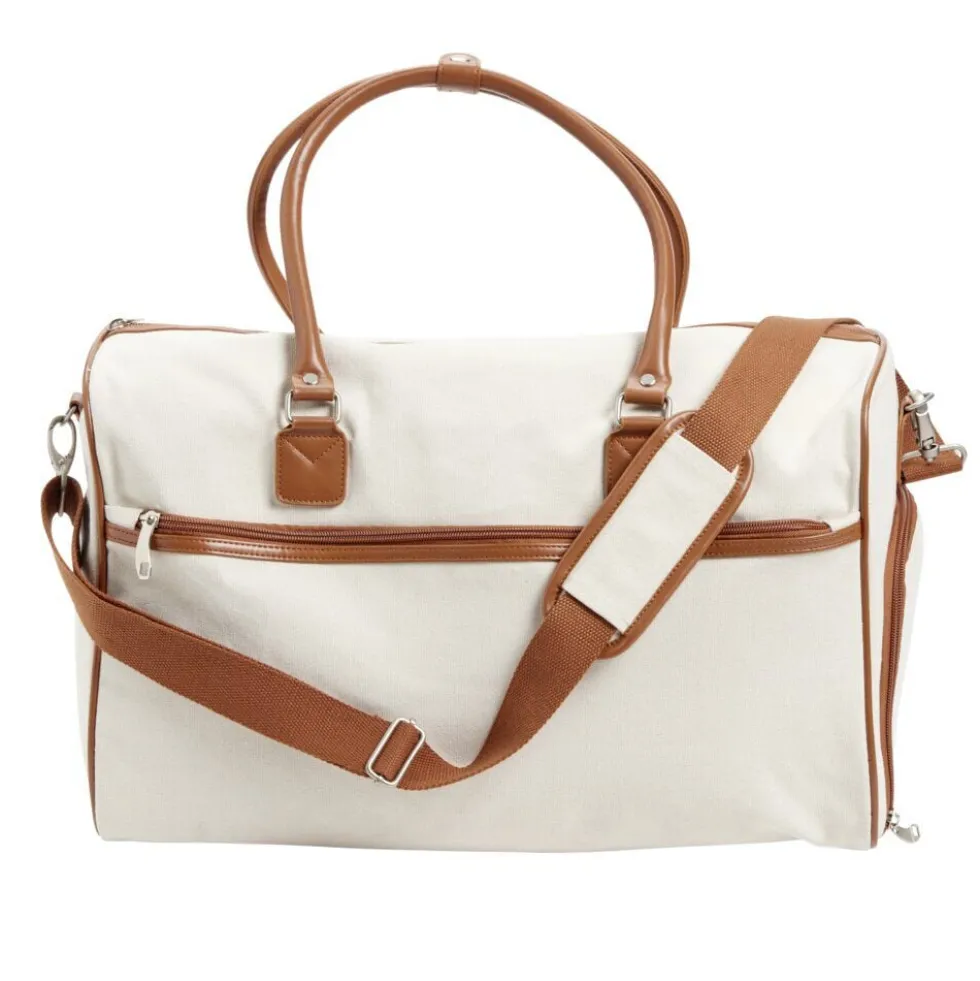 Sac de voyage canevas beige et marron 49x24xH31cm