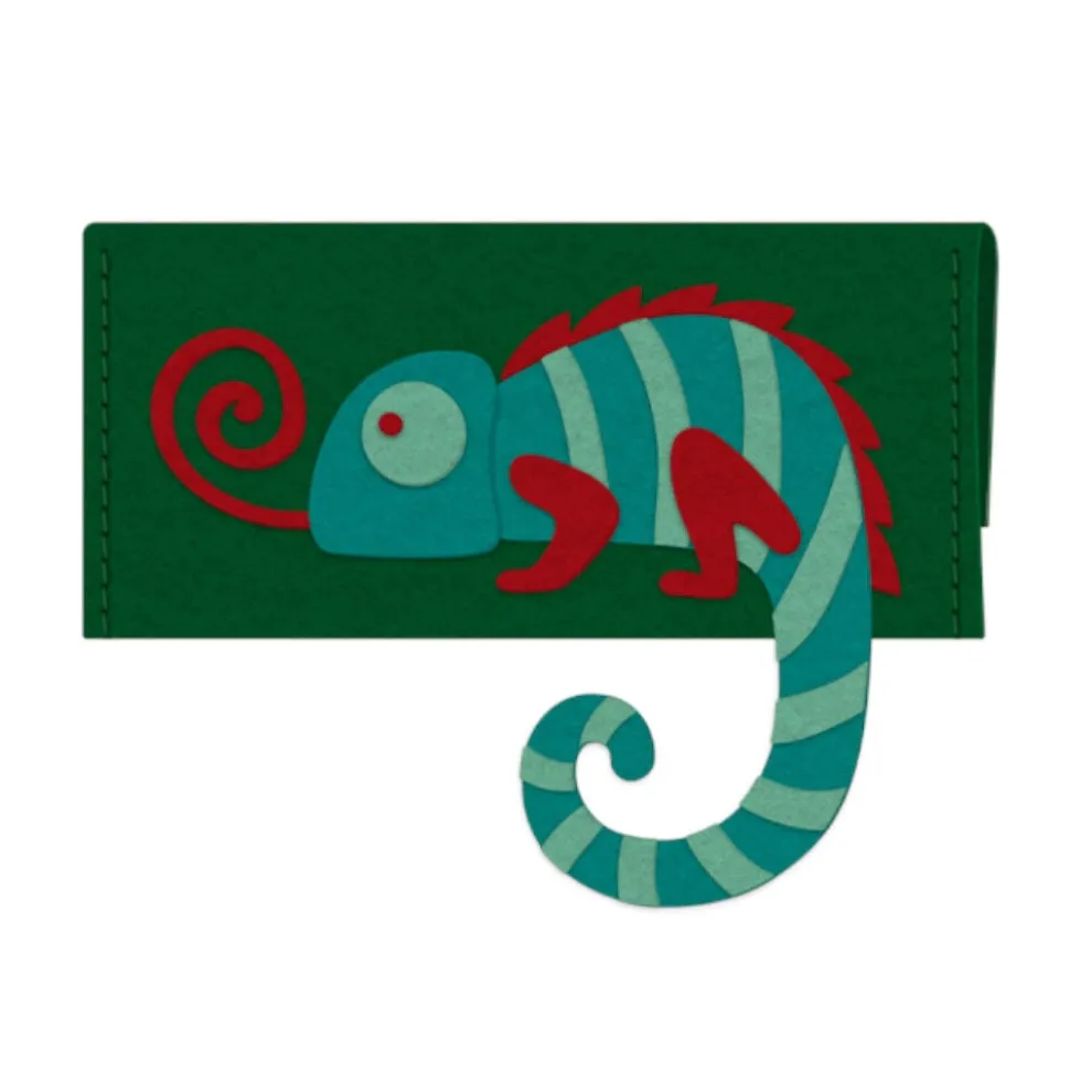 Sac DIY en feutrine à coudre motif caméléon vert et rouge