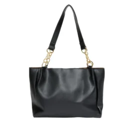 Sac femme fourre-tout simili anse chaîne dorée 33x11xH24cm - 2 modèles noir ou beige