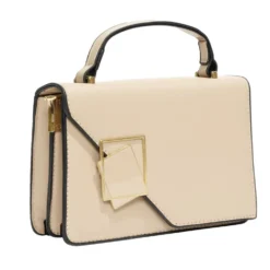 Sac à main simili beige et noir avec bandoulière amovible 19,5x7,5xH13cm