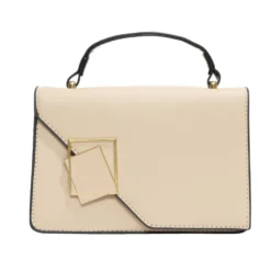 Sac à main simili beige et noir avec bandoulière amovible 19,5x7,5xH13cm