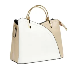 Sac à main simili bicolore anse doré et bandoulière 23x11xH19cm - 2 modèles beige ou bleu