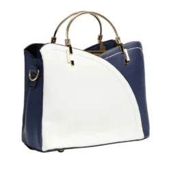 Sac à main simili bicolore anse doré et bandoulière 23x11xH19cm - 2 modèles beige ou bleu