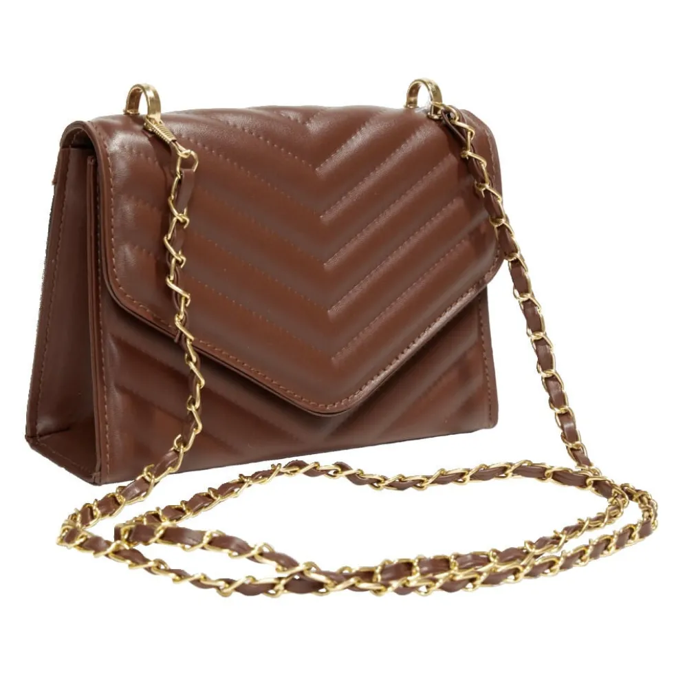 Sac à main simili effet matelassée avec chaîne métal doré 20xH13cm - 2 modèles