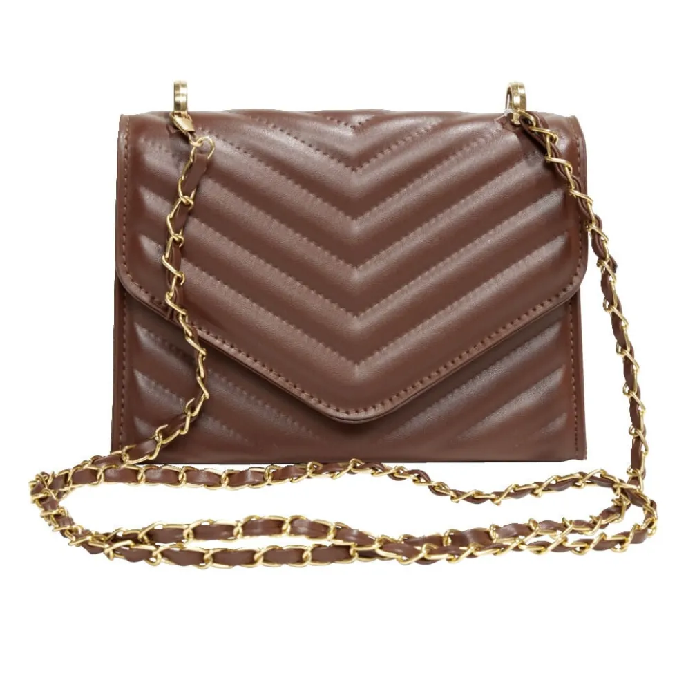 Sac à main simili effet matelassée avec chaîne métal doré 20xH13cm - 2 modèles