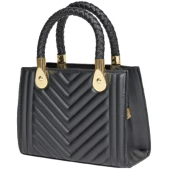 Sac à main simili noir avec détails dorés et bandoulière amovible 20x9xH13,5cm